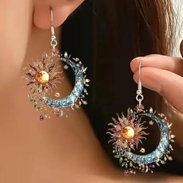 Imagem de Brincos femininos com pingente de sol e lua de acrílico boêmio colorido 2D para presente de Ação de Graças e Natal