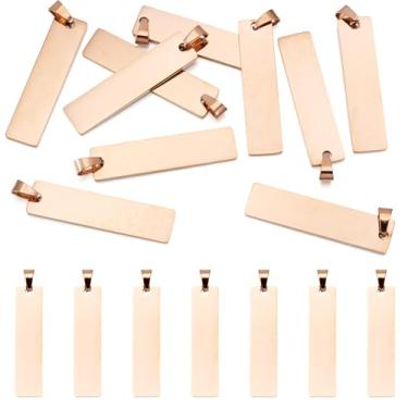 Imagem de Spritewelry 10 peças de etiquetas retangulares de aço inoxidável, pingentes de aço inoxidável, pingentes de etiqueta gravada em lata de ouro rosa, pingentes para pulseira, colar, joias, 4 x 0,12 cm