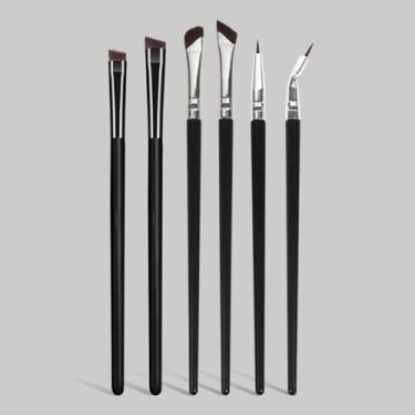 Imagem de Conjunto de 6 pincéis de maquiagem para os olhos, perfeito para mistura de sombras, delineador e cuidados com sobrancelhas (preto)