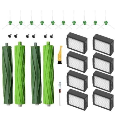 Imagem de Pacote com 20 peças de reposição para aspirador de pó iRobot Roomba i3 i3+ i4 i4+ i7 i7+ i8+ i6 i6+ Plus E5 E6, 2 escovas de borracha, 8 filtros HEPA, 10 escovas laterais de varredura de bordas