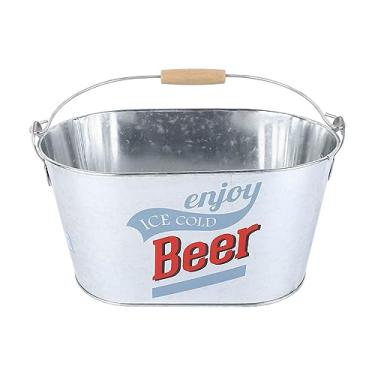 Imagem de Balde de cerveja champanhe balde de gelo elegante prevenção de ferrugem oval balde de gelo de metal de grande capacidade para bar churrascos festas piqueniques acampamento (Tipo de cerveja)