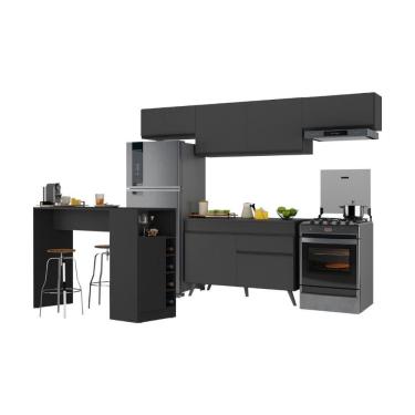 Imagem de Armário De Cozinha Modulado Com Bancada Veneza Multimóveis Mp2212 Preto Preto