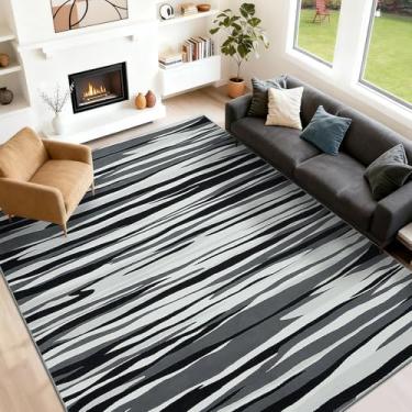 Imagem de YIHOUSE Tapetes de área de 1,8 m x 2,5 m, tapete lavável abstrato, tapete preto e branco moderno para quarto, sala de estar, sala de jantar, escritório, sala de jogos, decoração de casa, tapetes