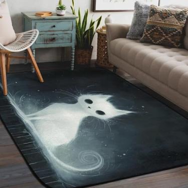 Imagem de Tapete de área para sala de estar, lavável à máquina, animal, gato branco, antiderrapante, tapete macio para sala de estar, quarto, sala de jantar, berçário, cozinha, decoração de casa