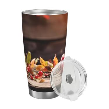 Imagem de hongjinglin Fruit Apple Fall 590 ml Copo isolado de aço inoxidável com tampa, copo reutilizável de viagem, caneca de café, copos de água para bebidas frias e quentes, presentes para mulheres e homens
