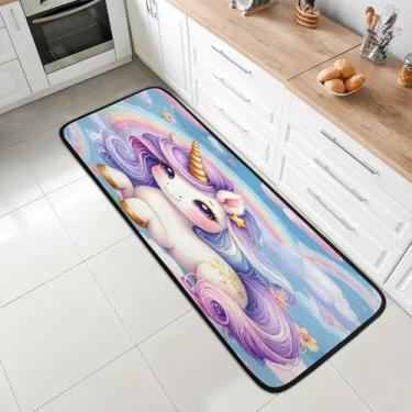 Imagem de 2 x tapete de corredor de 1,8 m, lavável, antiderrapante, tapete de entrada macio, tapetes de cozinha, para corredores, entrada, cozinha, banheiro, lavanderia, quarto, decoração de casa, unicórnio