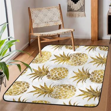 Imagem de Tapete de área para sala de estar, lavável à máquina, estampa de abacaxi, amarelo, antiderrapante, tapete macio, para sala de estar, quarto, sala de jantar, berçário, cozinha, decoração de casa