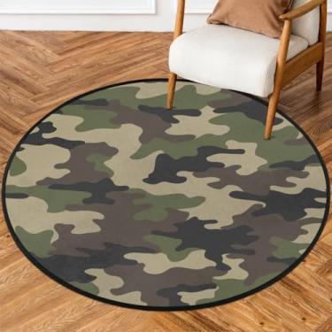 Imagem de Tapete redondo de 1,8 m com estampa camuflada, retrô, macio, antiderrapante, lavável, tapete circular para quarto, quarto de bebê, sala de estar, cozinha, banheiro, entrada, decoração de casa