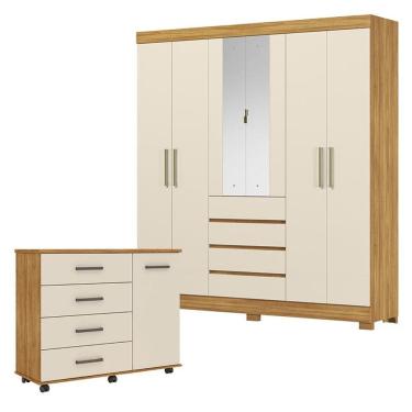 Imagem de Cômoda Flora e Guarda Roupa Casal Ópera Cinamon Touch Off White - Demóbile