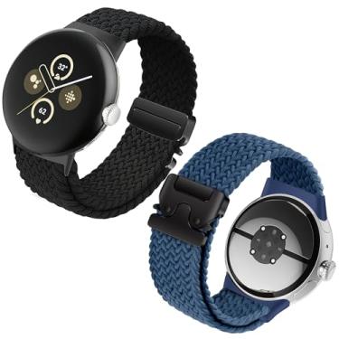 Imagem de Zspoly Pacote com 2 pulseiras trançadas elásticas de nylon compatíveis com Google Pixel Watch 4/3/2/1 de 41 mm e 45 mm, para homens e mulheres, pulseiras de relógio macias e respiráveis – Pulseira de