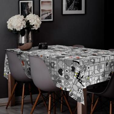 Imagem de Toalha de Mesa Plástica Térmica Impermeável para 4 6 e 8 Lugares Toalha Retangular Antiderramamento para Cozinha e Sala (CHICKEN CINZA,6 Lugares)