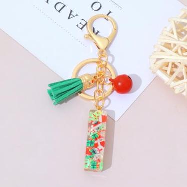 Imagem de 1 chaveiro com letras do alfabeto, sino de Natal, chaveiro fofo com pingente de borla, para bolsa, mochila (I)