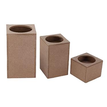 Imagem de Castiçais de madeira quadrate rústico natural castiçal conjunto de 3 peças para decoração de casa festa casamento dia das bruxas ação de graças decoração de natal (Buraco Redondo)