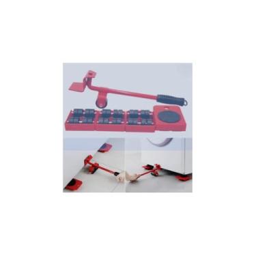 Imagem de Kit Levantador de Móveis com Rodinhas, 5 Peças, Vermelho, Metal e Plástico, Suporta 150kg, 25cm x 6,5cm