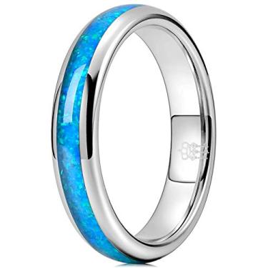 Imagem de Anéis de Opala Azul de 4 mm 6 mm 8 mm para Homens e Mulheres de Tungstênio Prateado Noivado Alianças de Presentes de Casamento
