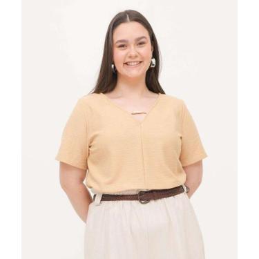 Imagem de Blusa Plus Size Feminina Textura Manga Curta Marisa-10024, Bege, G4