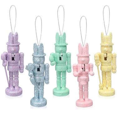 Imagem de Bucherry 5 peças Quebra-nozes de Páscoa, 12 cm, de madeira, quebra-nozes de Páscoa, decorações, placa de mesa de coelho pastel para primavera, casa, mesa, lareira e presentes colecionáveis