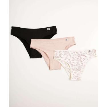 Imagem de Kit 3 Calcinhas Biquíni DelRio-90115, Preto, Rosa e bege, G