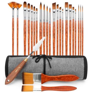 Imagem de Conjunto de 25 peças, pincéis de tinta acrílica FENORKEY e pincéis de artistas profissionais, inclui rolo de lona e espátula, adequado para pintura a óleo, acrílico, guache e aquarela