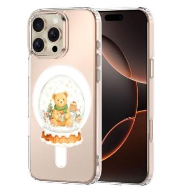 Imagem de MAYCARI Capa de telefone de Natal para iPhone 16 Pro Max compatível com ímã bola de cristal urso presente capa de telefone magnética transparente para meninas e mulheres capa protetora de TPU macio à