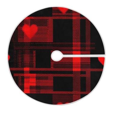 Imagem de Wassud Saia para árvore de Natal 119 cm vermelho e preto xadrez festivo tapete de árvore de Natal com laços seguros para festas de ano novo, decoração de casa