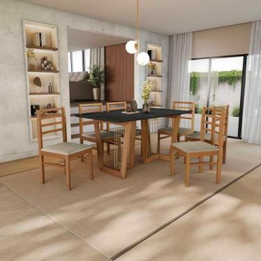 Imagem de Conjunto Sala De Jantar Elisa Em Madeira Maciça 6 Cadeiras Linho Fendi