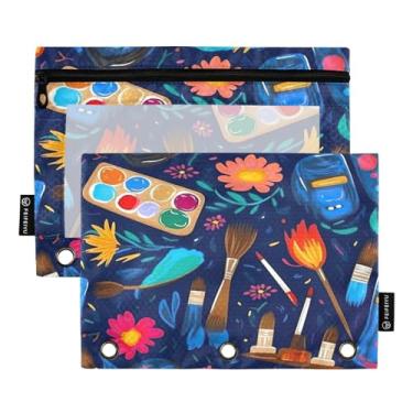 Imagem de Wassud Pastas de fichário com 3 furos, pastas de bolso, pincéis coloridos, pasta organizadora de arquivos para escritório em casa, pacote com 2