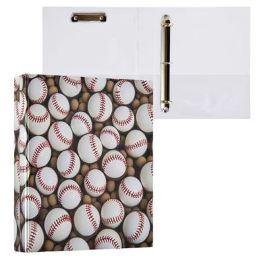 Imagem de Wassud Fichário de bolas de beisebol lisas com clipe organizador de 3 anéis com fichário decorativo de bolso transparente A4 suporte de documentos para escritório, casa, pacote com 2