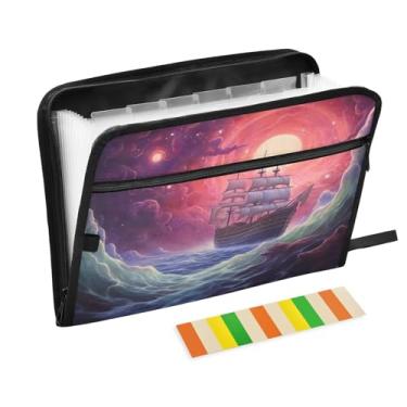 Imagem de Wassud A Ship in The Ocean Organizador de arquivos sanfonado com 13 bolsos com abas e adesivos, organizador de pastas de documentos de recibo de papel tamanho carta A4 para viagens de escritório