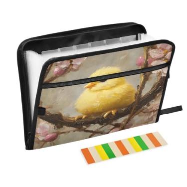 Imagem de CEBUGI Pasta expansível de 13 bolsos, impermeável, sanfonada, organizador de arquivos com etiquetas tamanho A4, organizador de documentos de papel para escola, escritório, pintinho de páscoa