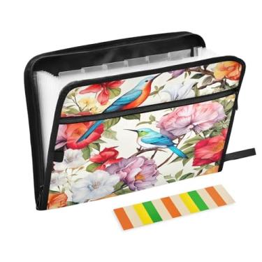 Imagem de Wassud Aquarela para pássaros e flores, 13 bolsos, organizador de arquivos sanfonados, pastas de arquivo expansíveis com abas e adesivos, tamanho carta A4, papel para recibos, documentos, pasta
