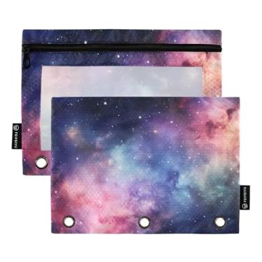 Imagem de CEBUGI 3 bolsas de lápis com zíper e janela transparente, 2 pacotes de estojo para exames de sala de aula (galáxia)