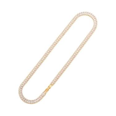 Imagem de Colar De Tênis Com Zircônia Cúbica Arco-Íris Larga Na Cor Dourada Para