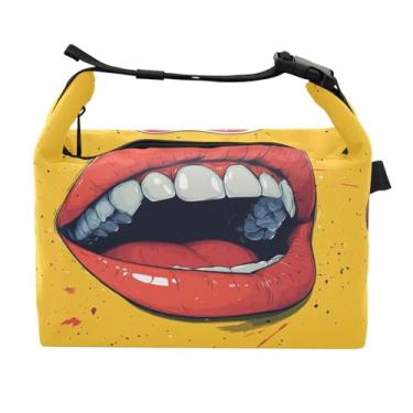 Imagem de STAYTOP Lancheira engraçada com boca de desenho animado com fivela, lancheira isolada para meninos e meninas, lancheira térmica para trabalho escolar