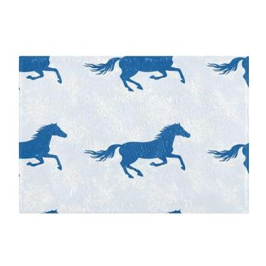 Imagem de Burbuja Blue Horses Tapete de Banheiro, Extra Macio Absorvente Tapete de Banheiro com Base Antiderrapante para Banheiro, Banheira, Chuveiro, 41 x 61 cm