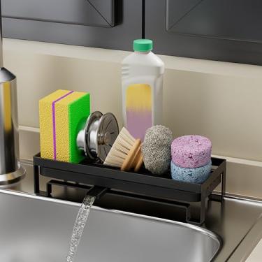 Imagem de Suporte de esponja para pia de cozinha, organizador de pia de aço carbono à prova de ferrugem, armazenamento de bancada para esponjas, pincéis, dispensador de sabão, itens essenciais para organização