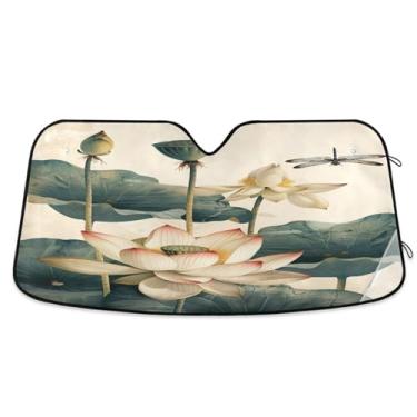 Imagem de Qilmy Lindas flores de lótus pára-brisa de carro, protetor de viseira dobrável, mantém fresco, bloqueia raios UV e acessórios para proteger carros, SUVs, caminhões-S54