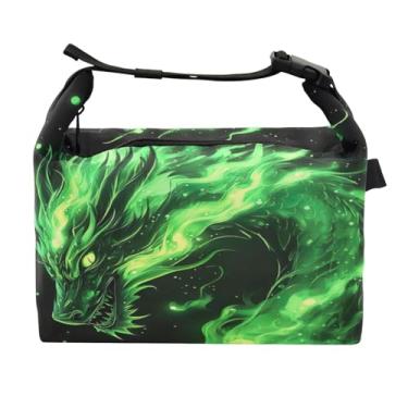 Imagem de STAYTOP Lancheira de dragão verde chama com fivela de alça, lancheira isolada para meninos e meninas, lancheira térmica para trabalho escolar