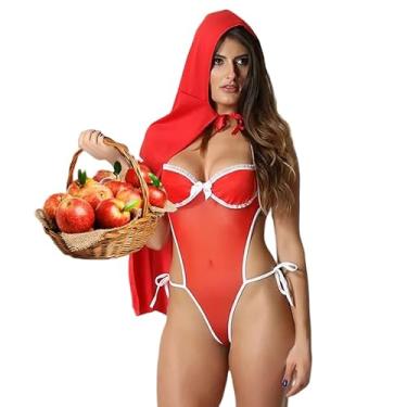 Imagem de Fantasia Chapeuzinho Vermelho Cetim Lingerie Sexy Conjunto Body Sensual