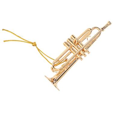 Imagem de SIWOTED Trumpet Model Ornaments requintado instrumento em miniatura de latão decoração de mesa corda dourada