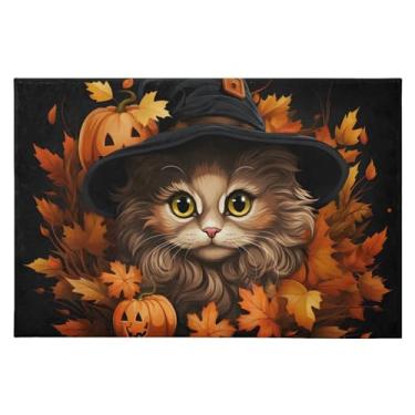 Imagem de CEBUGI Tapete de área 60 x 90 cm, macio, lavável, antiderrapante, com suporte de borracha, gato, abóbora, para sala de estar, quarto, decoração de casa