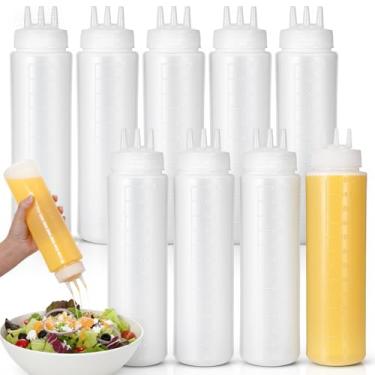 Imagem de 10 garrafas de plástico para condimentos de 652 g com 3 furos, garrafa de espremer para molhos, dispensadores de molho de tomate para cozinha, artes, artesanato, xarope, ketchup, molho, óleo, mel
