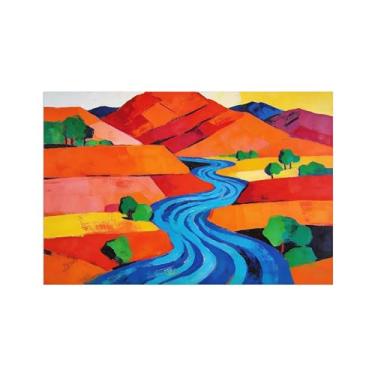 Imagem de BMZFYBS Pôster de arte de parede abstrata colorido rio da montanha - imagem de decoração moderna - impressão em tela para sala de estar escritório 40 x 60 cm 16 x 24 pol sem moldura