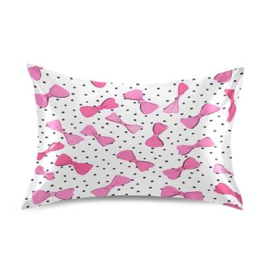 Imagem de xigua Fronha de cetim com bolinhas e laços para cabelo e pele, lavável na máquina, antiderrapante, refrescante, fronha queen com fecho de envelope, 50,8 cm x 76,2 cm