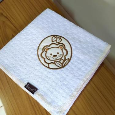 Imagem de Manta Bebê Bordada Piquet Cobertor Algodão 1,10m x 90cm (Leãozinho)