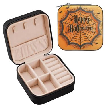Imagem de YETTASBIN Caixa de joias de teia de aranha de Halloween para adolescentes, meninas, mulheres, presente de aniversário, Natal, caixa de armazenamento portátil de couro PU, mini estojo de joias de