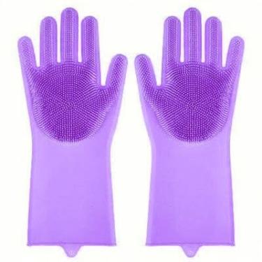 Imagem de Luvas de Silicone Mágicas para Limpeza, Multifuncionais, Rosa, Resistentes ao Calor, com Cerdas de Silicone, Ideal para Cozinha, Banheiro e Lavagem de Carro, 1 Par (Roxo)