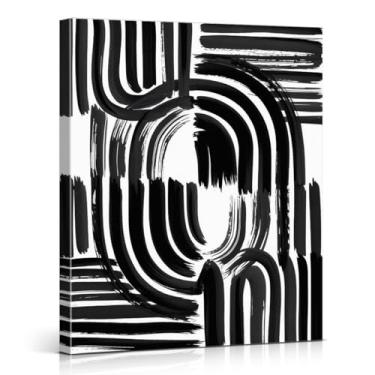 Imagem de Impressão de arte de parede com padrão de linha minimalista preto e branco moderno geométrico para decoração de parede de casa, sala de estar, escritório, tela emoldurada 20 x 25 cm