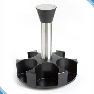 Imagem de Porta Tempero Giratório com 6 Frascos, Base Preta em ABS, Haste Inox, Potes de Acrílico 100ml, 17x14cm, Organizador de Condimentos para Cozinha