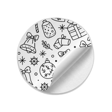Imagem de Adesivos Redondos Natalinos Doodle Preto e Branco 25 Unidades - Tamanho 30x30cm